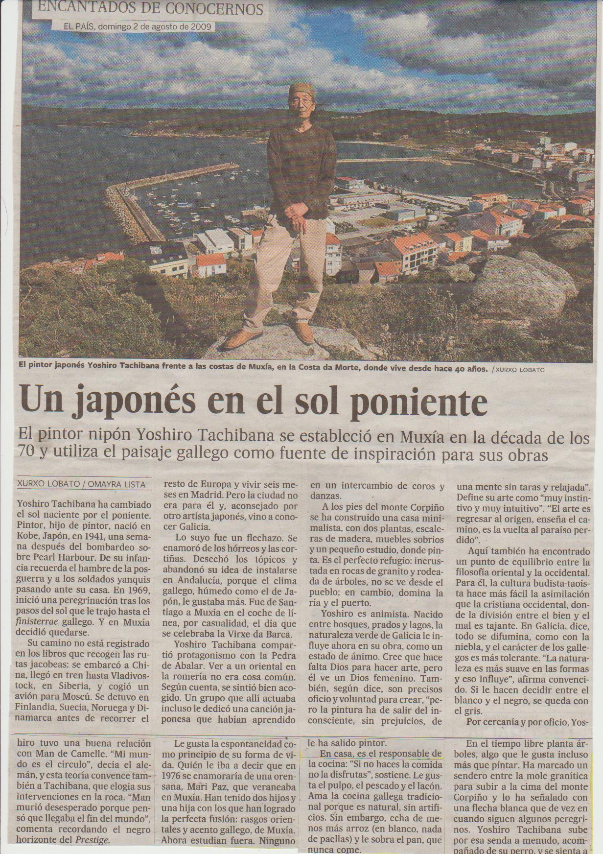 Artículo del periódico el país en el que sale Yoshiro Tachibana en 2009