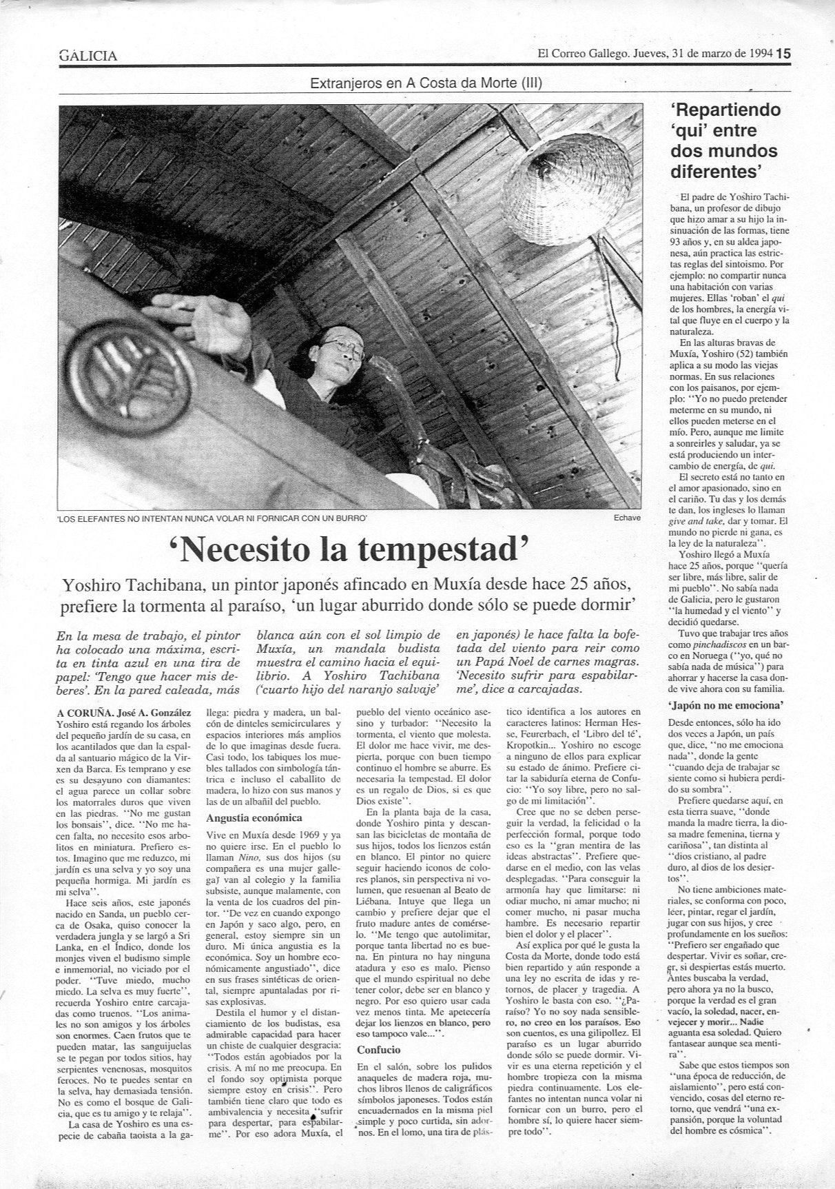 Artículo de periódico el correo gallego en el que entrevistan a Yoshiro Tachibana en 1994