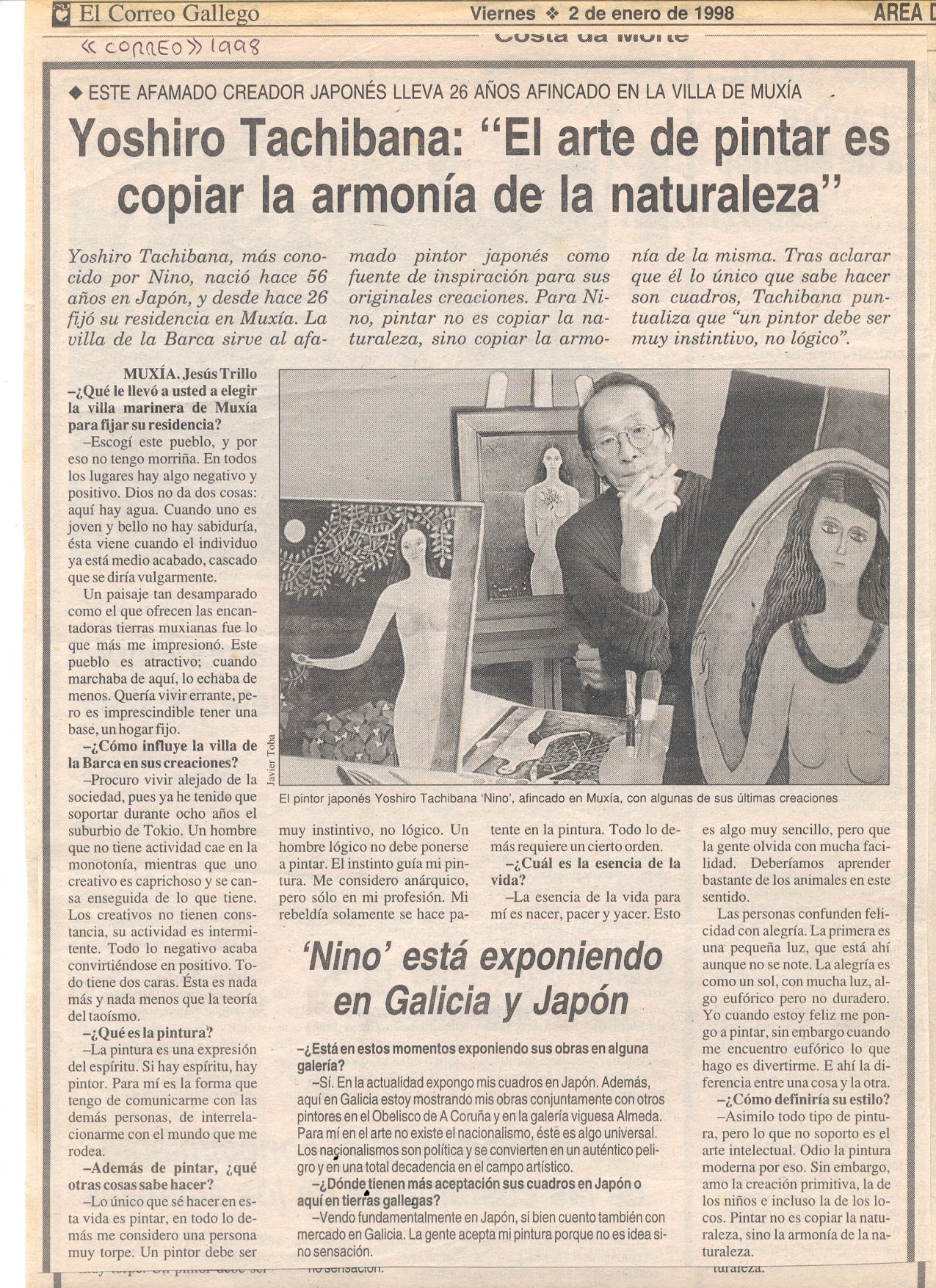 Artículo de periódico el correo gallego en el que entrevistan a Yoshiro Tachibana en 1998