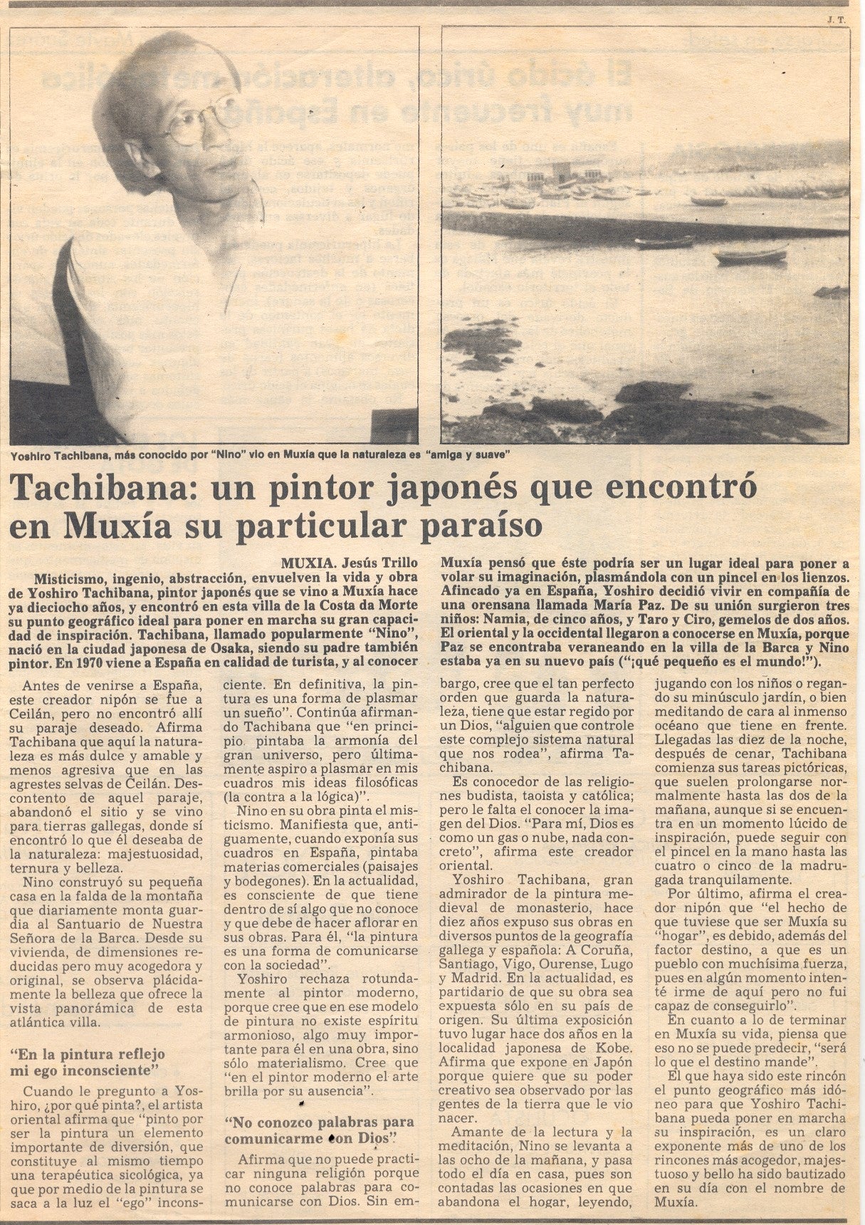 Artículo de periódico la voz de galicia en el que entrevistan a Yoshiro Tachibana en 1985