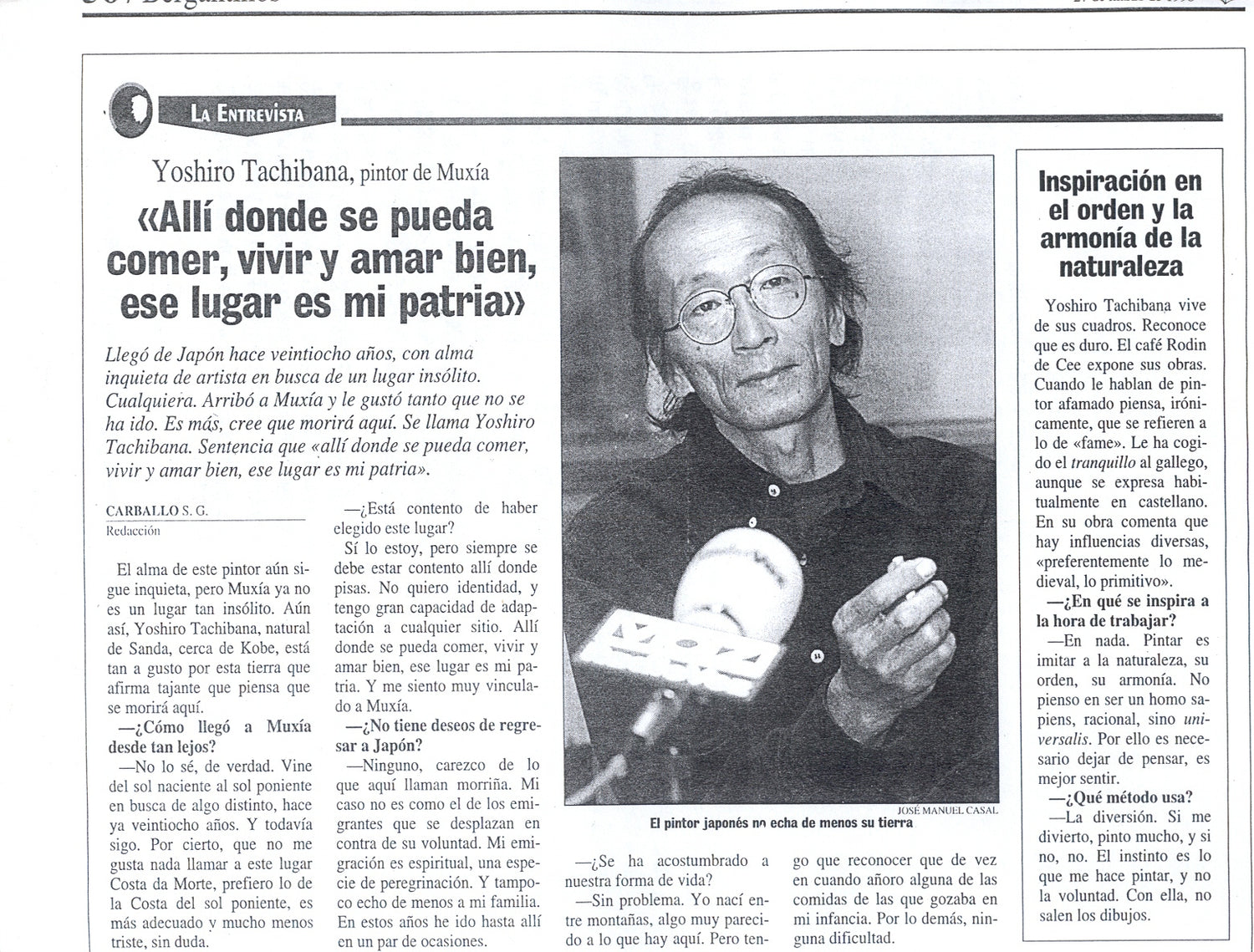 Artículo de periódico la voz en el que entrevistan a Yoshiro Tachibana 1998