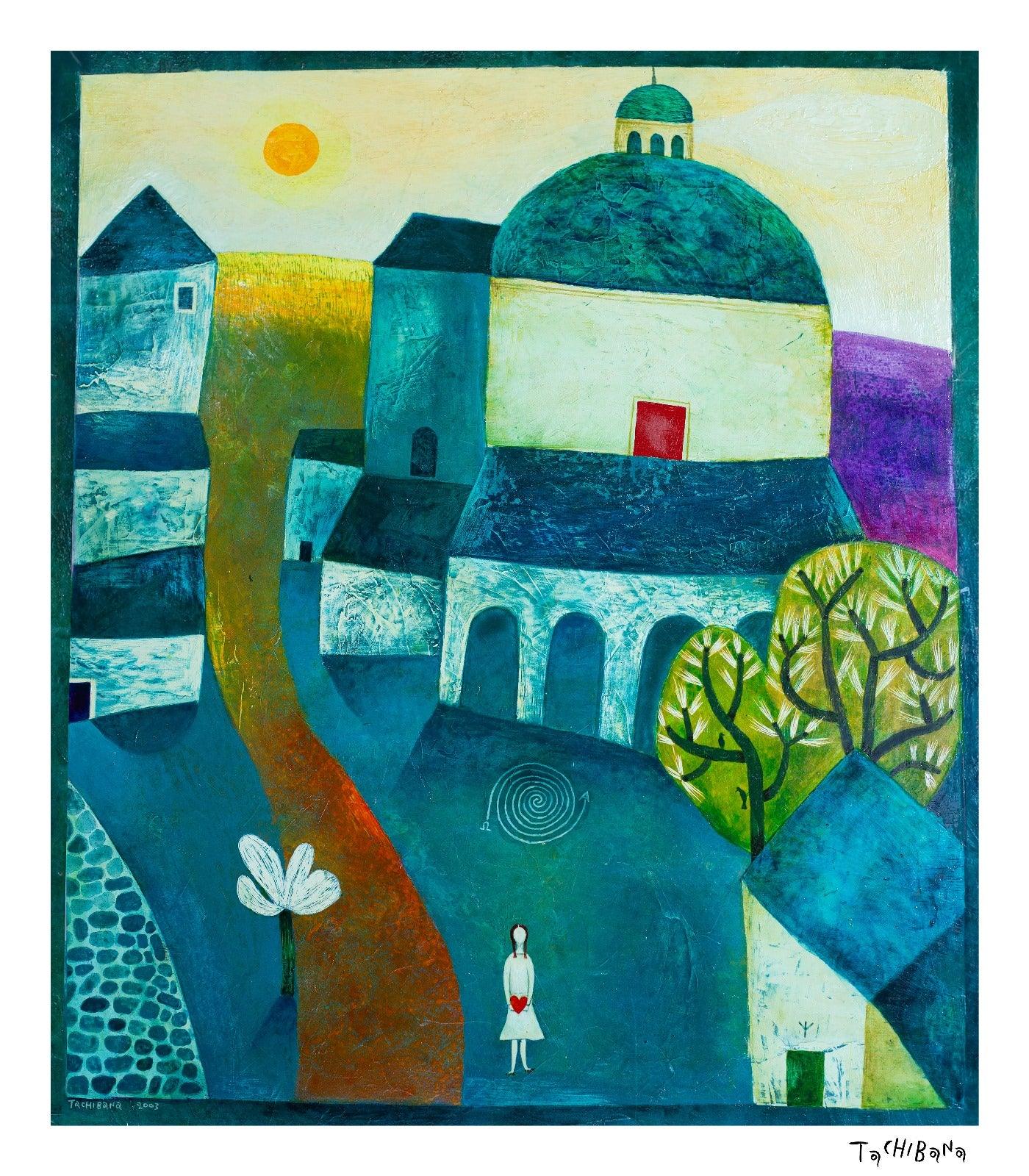 Niña en la plaza - Yoshiro Tachibana Art Gallery