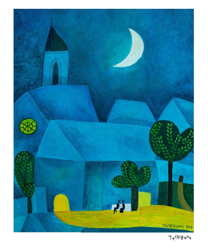 Pareja bajo luna creciente - Yoshiro Tachibana Art Gallery